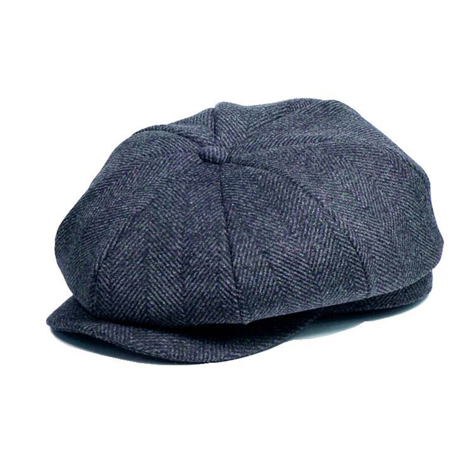 SHOWERSMILE Men Newsboy Caps Woolen Herringbone Flat Caps Coffee Retro Eight Piece Cap Male Vintage Autumn Winter Octagonal Hats: gray cap1