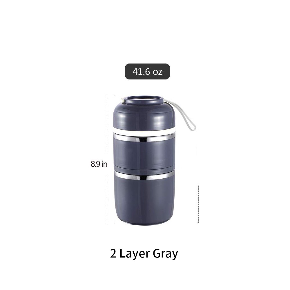 Three-Layer Leak-Proof Lunch Box Outdoor Bento Portable Food Storage Container Stainless Steel Flask Set For School Kids: gray 2 layer