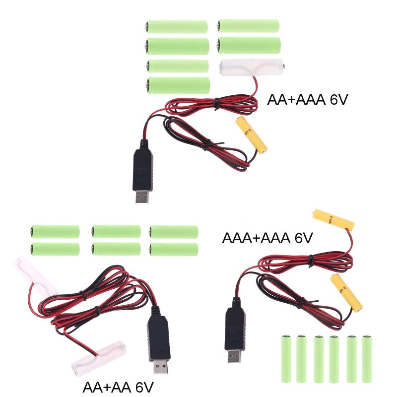 Usb Powered Omzetten Naar 6V Dual Aa Aaa Batterij Eliminator Kan Vervangen 4 Stuks 1.5V LR6 Aa LR03 aaa Batterij Eliminatie Kabel Lijn