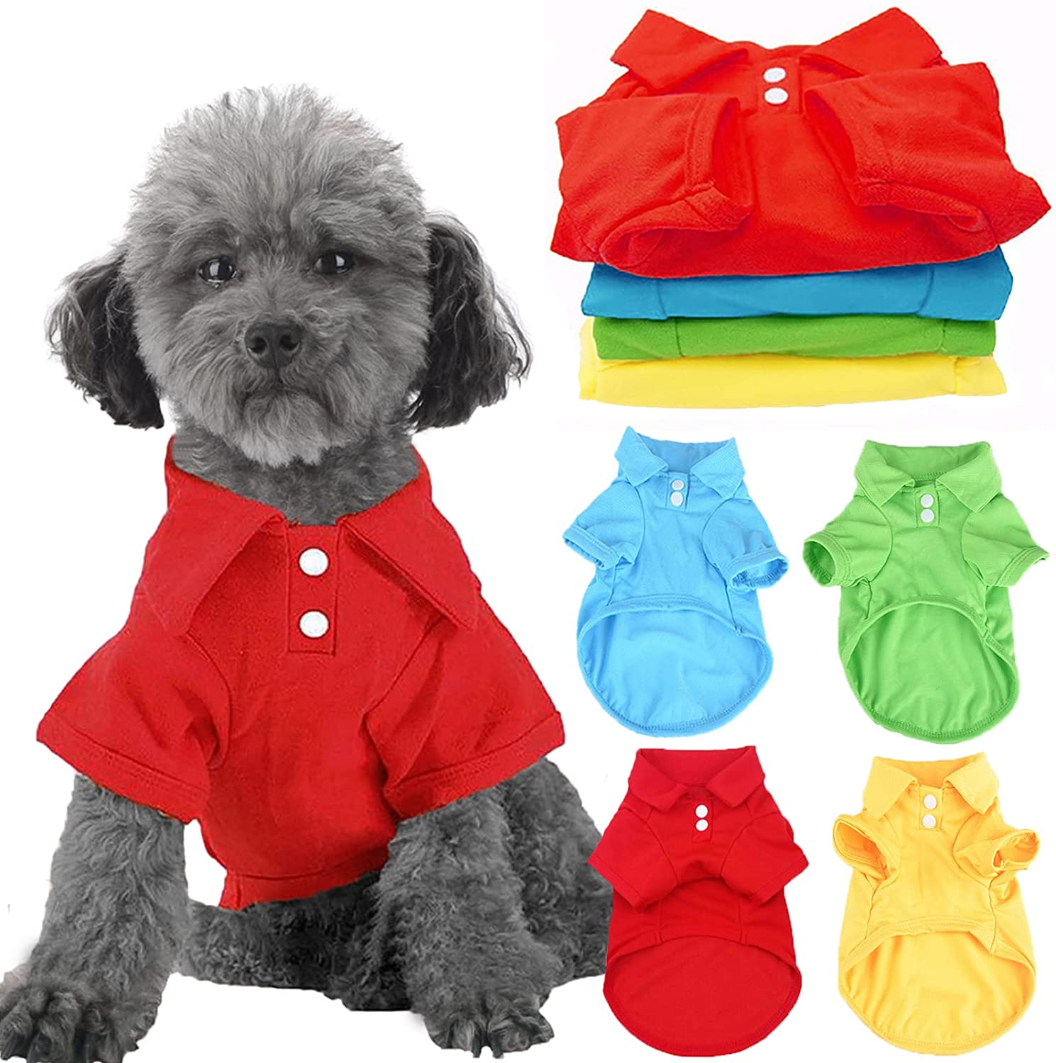 LVTUBANLV 4 Pack Solid Dog Polo Tshirts Shirts Pet Puppy T-Shirt Clothes Outfit Apparel Coats Tops Casual Pet Outfits