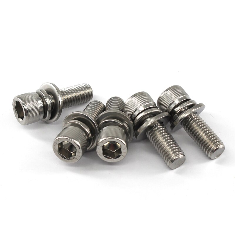 (20pcs to 10pcs) M8 Hex Socket Screws With Washer Split Lock 304 Stainless Steel Machine Screws 16/20/25/30/35/40/45/50mm