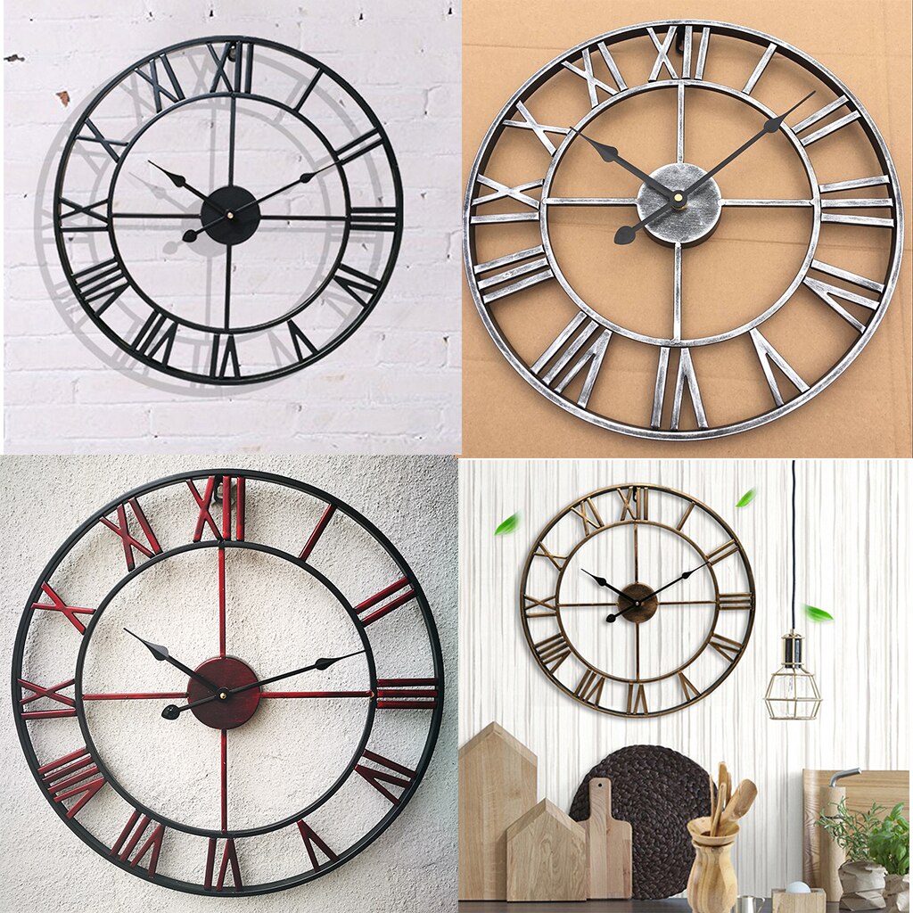 Large Display Retro Vintage Round Time Watch Mechanism Wall Clock