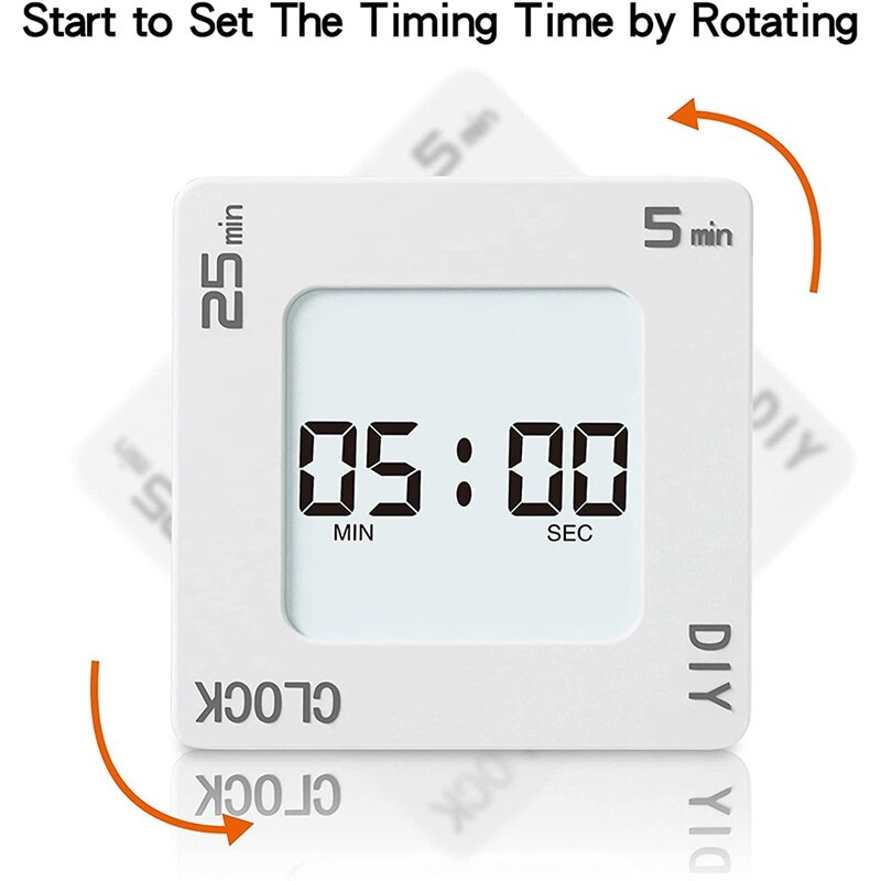 Home &amp; Office Timer With Clock, 5 &amp; 25 And DIY Minute Preset Flip/Rotating Shaking Countdown Timer, Alarm Clock