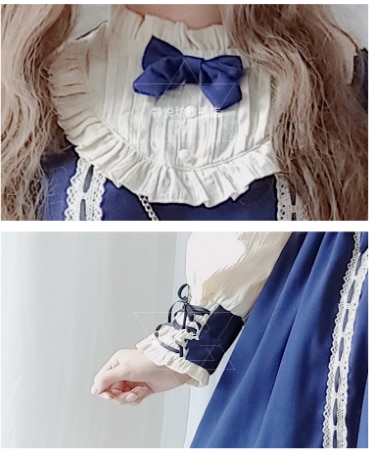 Vintage Palace robe victorienne bleu doux Kawaii Lolita robe à manches longues nœud papillon princesse gothique Lolita Op Loli Cos bandeau