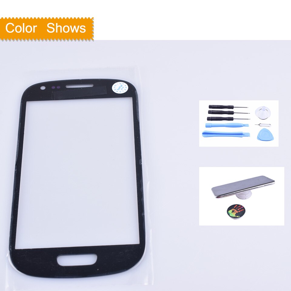 Voor samsung galaxy s iii mini  s3 mini  i8190 touchscreen front glas paneel touchscreen lcd buitenlens gt -i8190 gt-i8190n 4.0 ": Zwart met cadeau