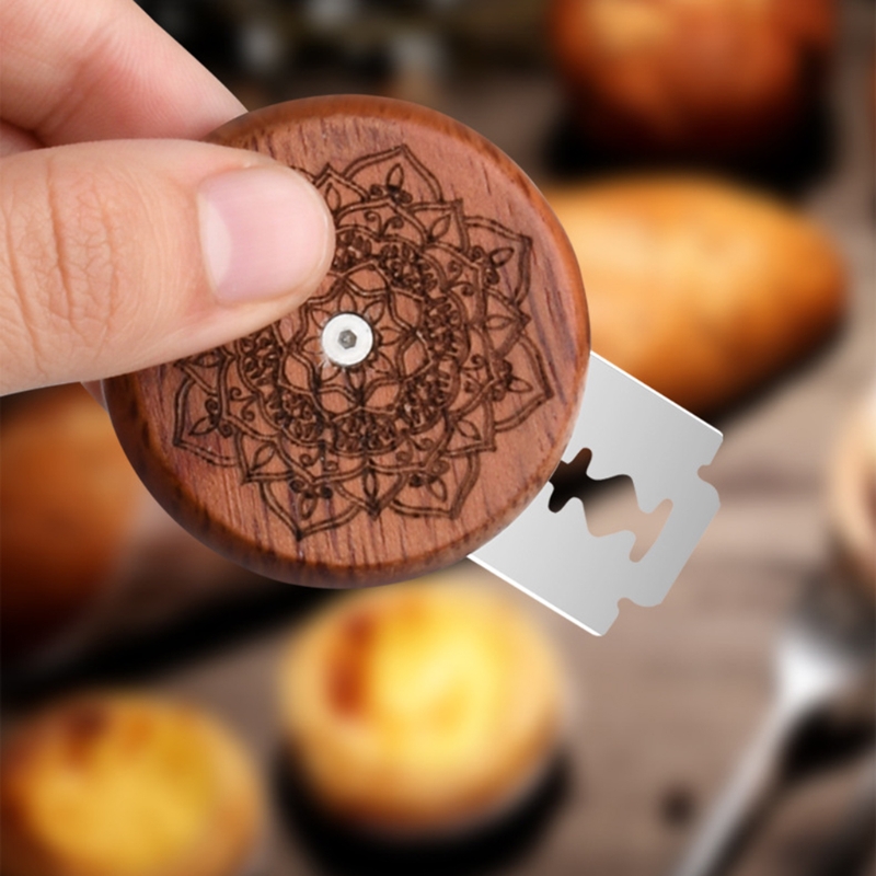 Wooden Bread Knife Razor Cutter with Storage Bag Round Bread Lame Dough Scoring Slashing Tool for DIY Sourdough Bread