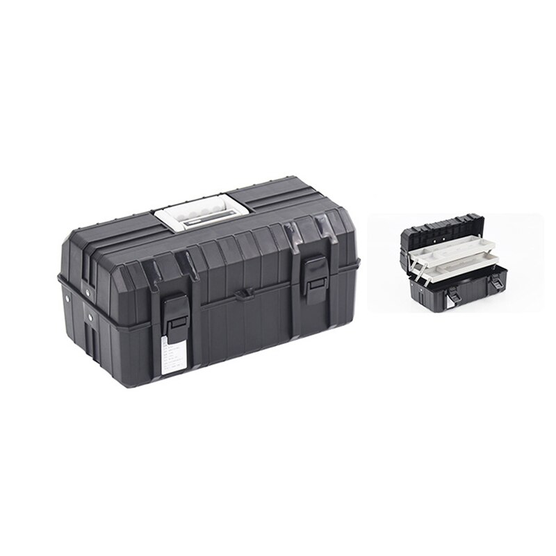 Portable Plastic Tool Box Multi Layer Storage Box Hardware Toolbox Container Case Multifunction Car Repair Box: Black