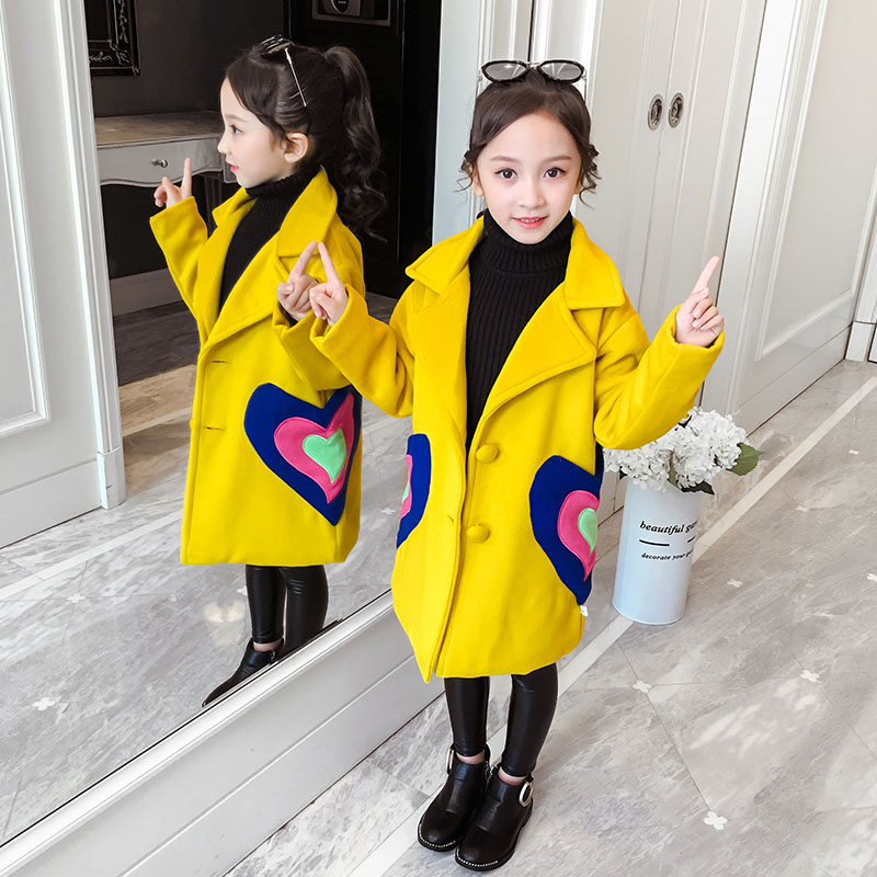 Meisjes Winter Jas Mode Herfst Meisjes Hart Patroon Wollen Jas Tiener Meisje Jas Kleding Dikke Warme Bovenkleding Jas