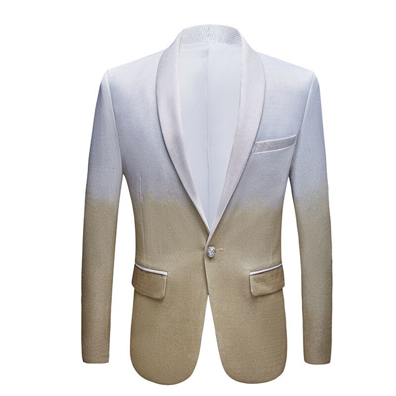 Pyjtrl herr gradient färg glänsande guld silver slim fit kavaj scen sångare kostym jacka bröllop brudgum bal smoking kostym: Oss storlek  m 40r