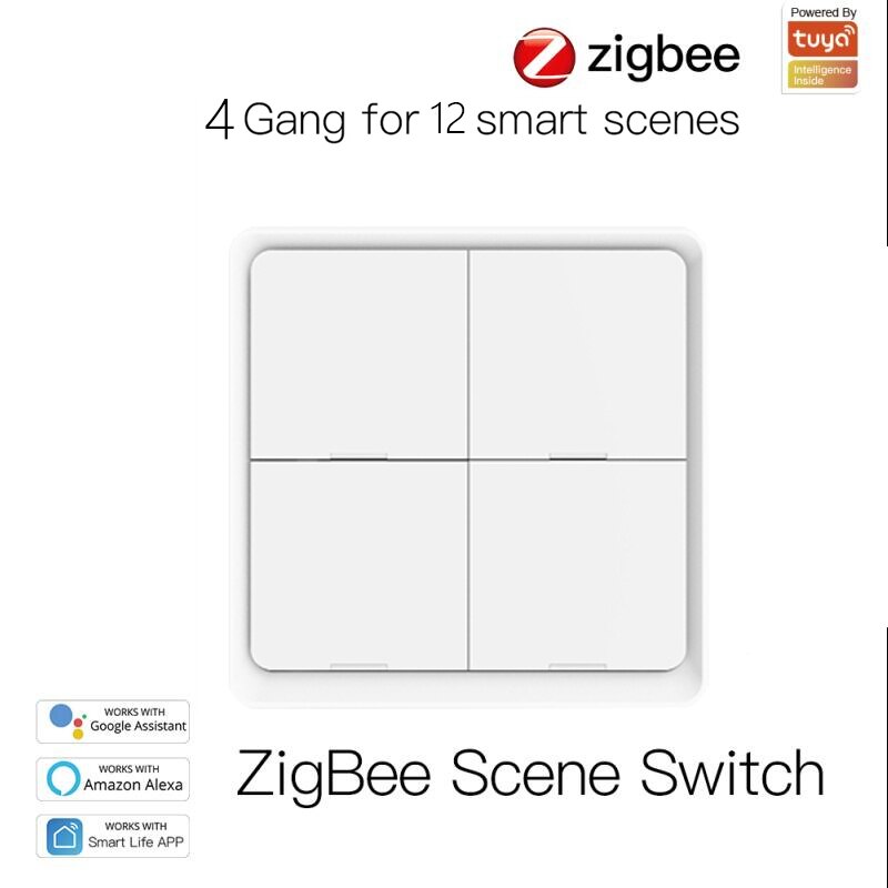 Tuya ZigBee Smart 12 Scene Switch Push Button Controller Home Automation Switch Smart Life APP Control Via Alexa And Google Home: white 4 gang