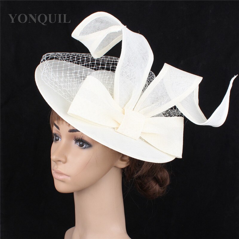 Tocado blanco grande tocados con velo de rejilla para novia, boda, tocado de terciopelo, diademas de ocasión, estilo