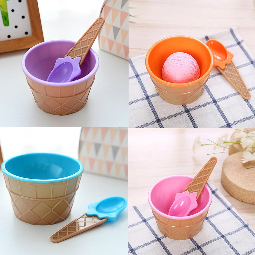 1Set Kids Ice Cream Bowl Spoon Set Durable Children Lovely Dessert Bowl DIY Ice Cream Tools icecream bowl+spoon