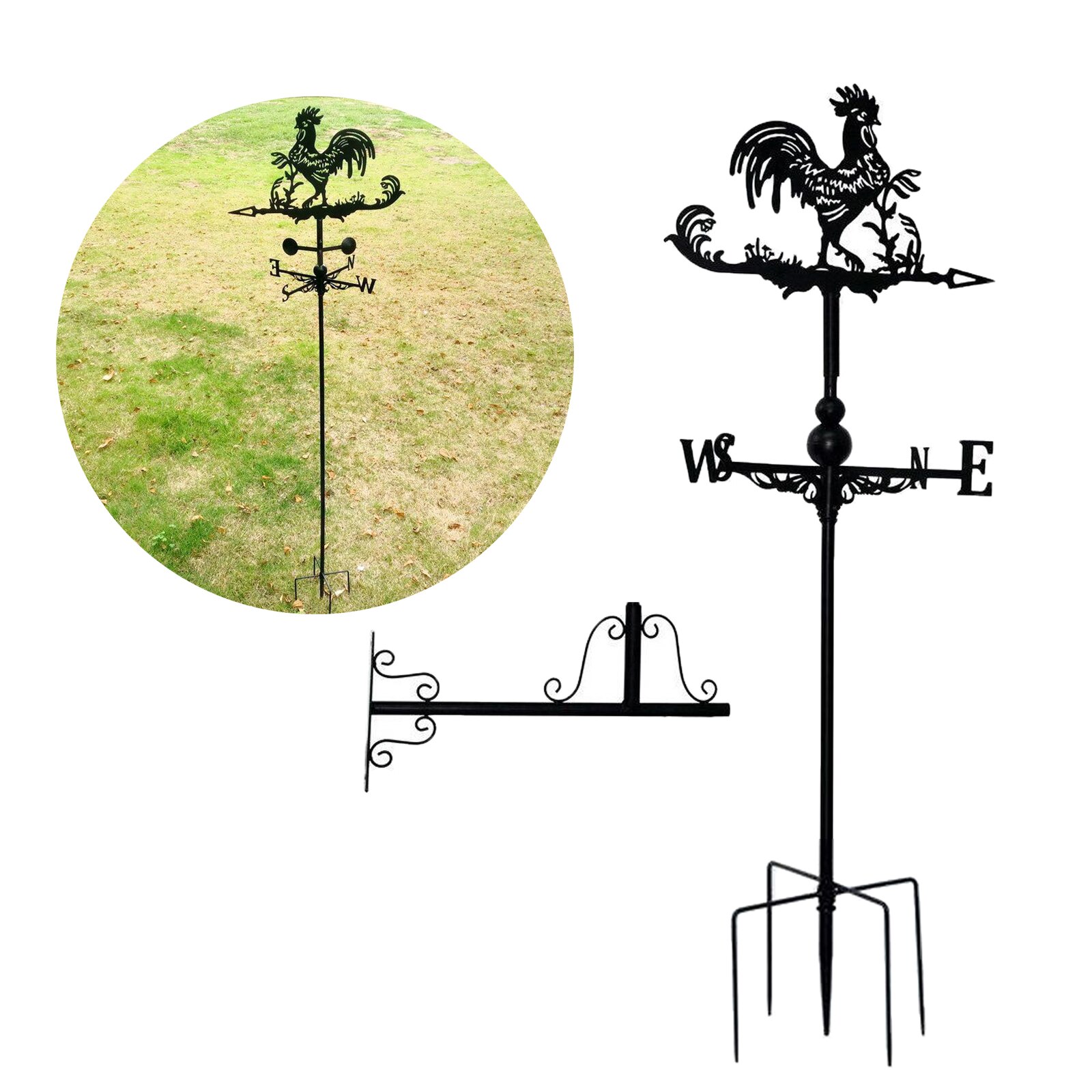 Rooster Weathervanes Iron Wind Vane Wind Speed Direction Indicator Garden Yard Pole