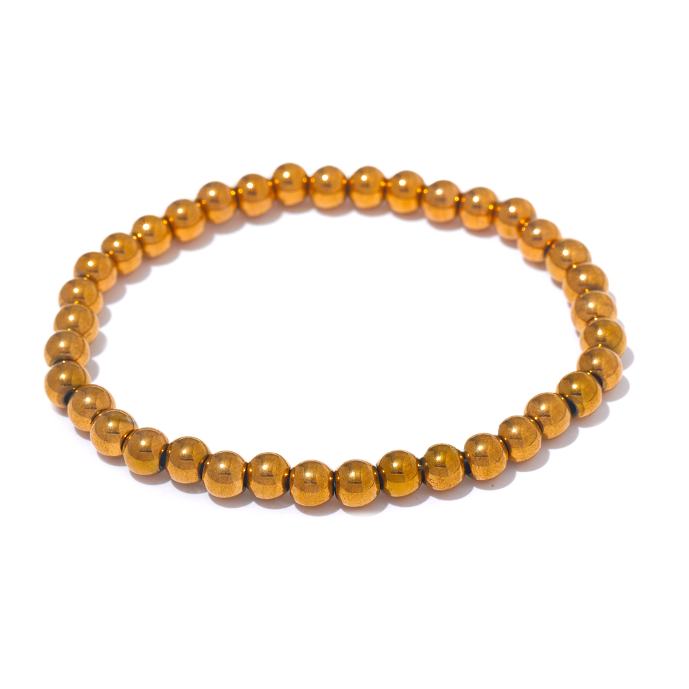 Yhpup 3/4/5/6 MM cuentas de acero inoxidable pulsera elástica hecha a mano diaria brazalete impermeable muñeca al por mayor joyería de Color dorado para hombres: Oro oscuro