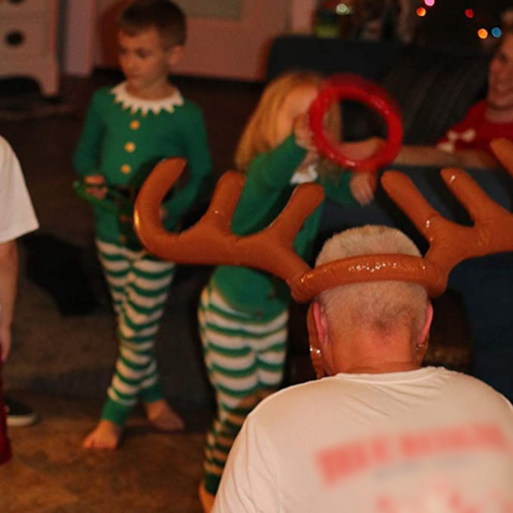 Gonfiabile babbo natale divertente renna corna testa di cervo cappello anello lancio festa di natale forniture per giochi giocattoli accessori natalizi