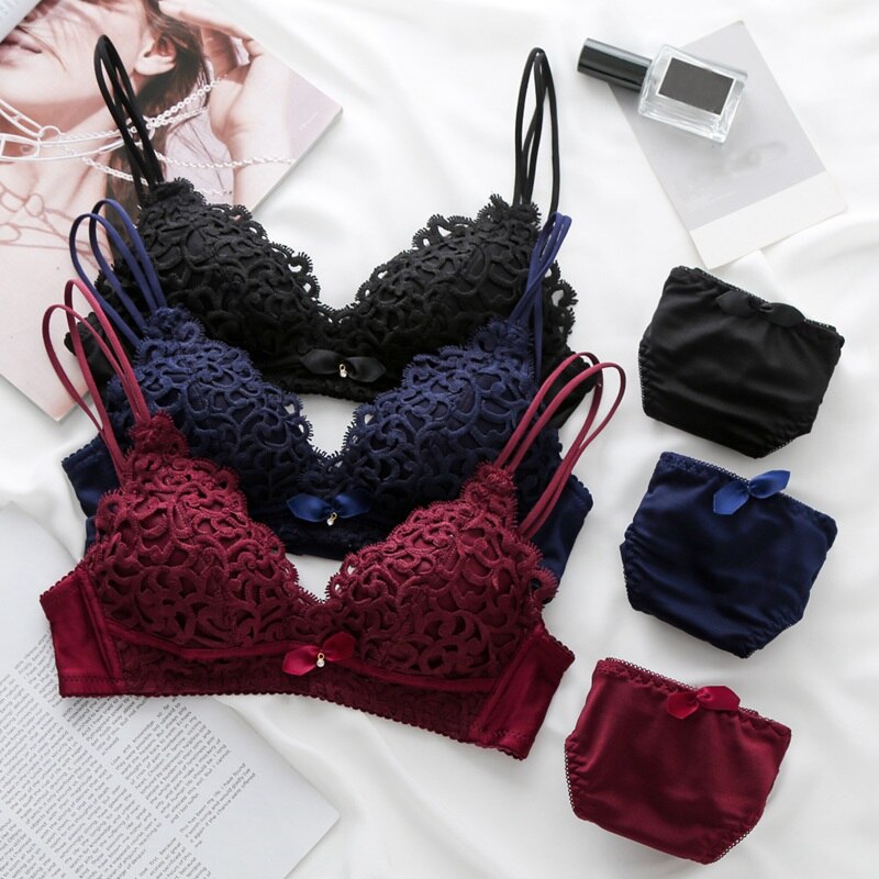 Red Black Lace Bras Underwear Women Sexy Bra Set Push Up Bra and Panties Set