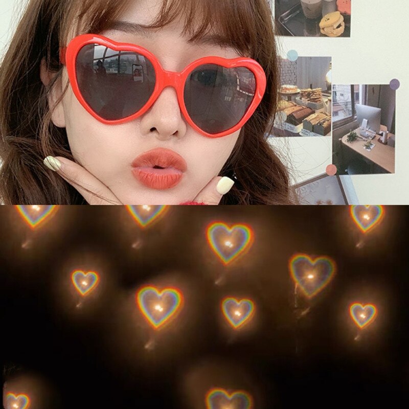 7Color At Night Diffraction Glasses Women Sunglasses Heart Shaped Effects Glasses Watch The Lights Change To Heart Shape
