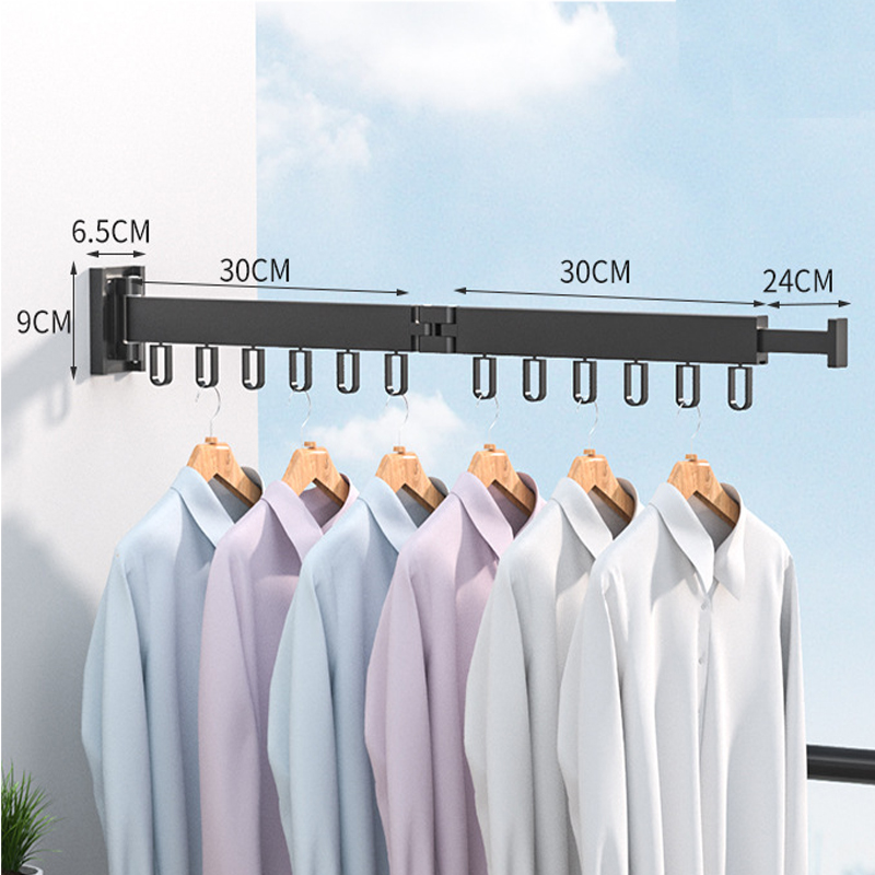 Retractable Cloth Drying Rack Folding Clothes Hanger Wall Mount Indoor &amp; Outdoor Space Saving Aluminum Home Laundry Clothesline: 2 rod black 12 hook