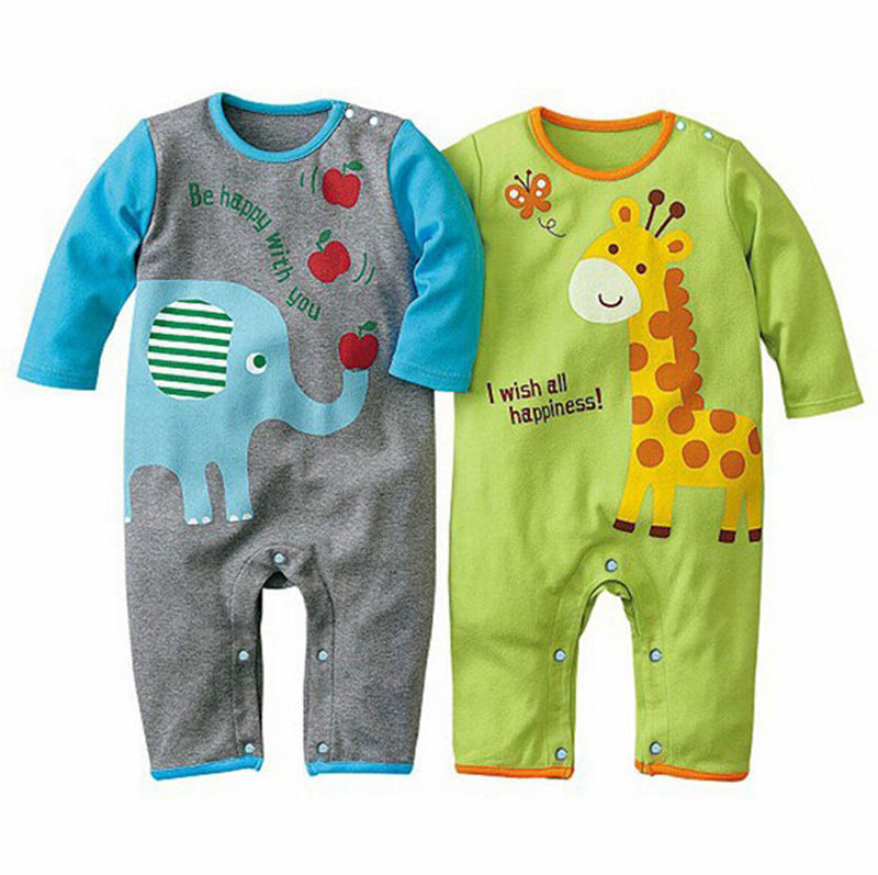 Long Sleeve Elephant Print Romper For Baby Boy Jumpsuit Buttons Up Autumn Winter