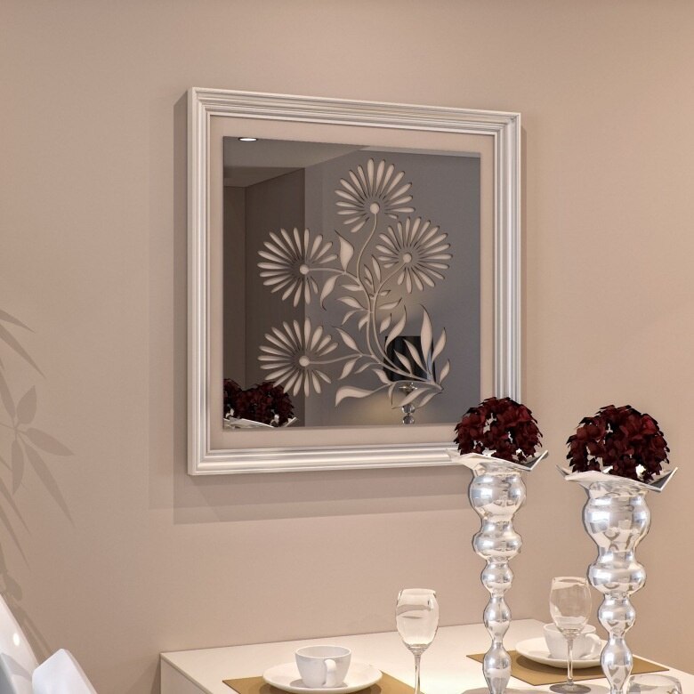 Square cut out Flower acrylic wall mirror stickers , 3D decorative mirror sticker for weeding bedroom deco