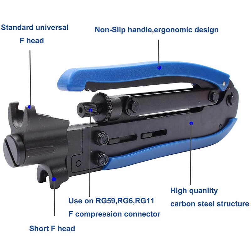Coaxial Compression Tool Coaxial Cable Crimping Pliers Kit Adjustable RG6 RG59 RG11 75-5 75-7 Coaxial Cable Stripper