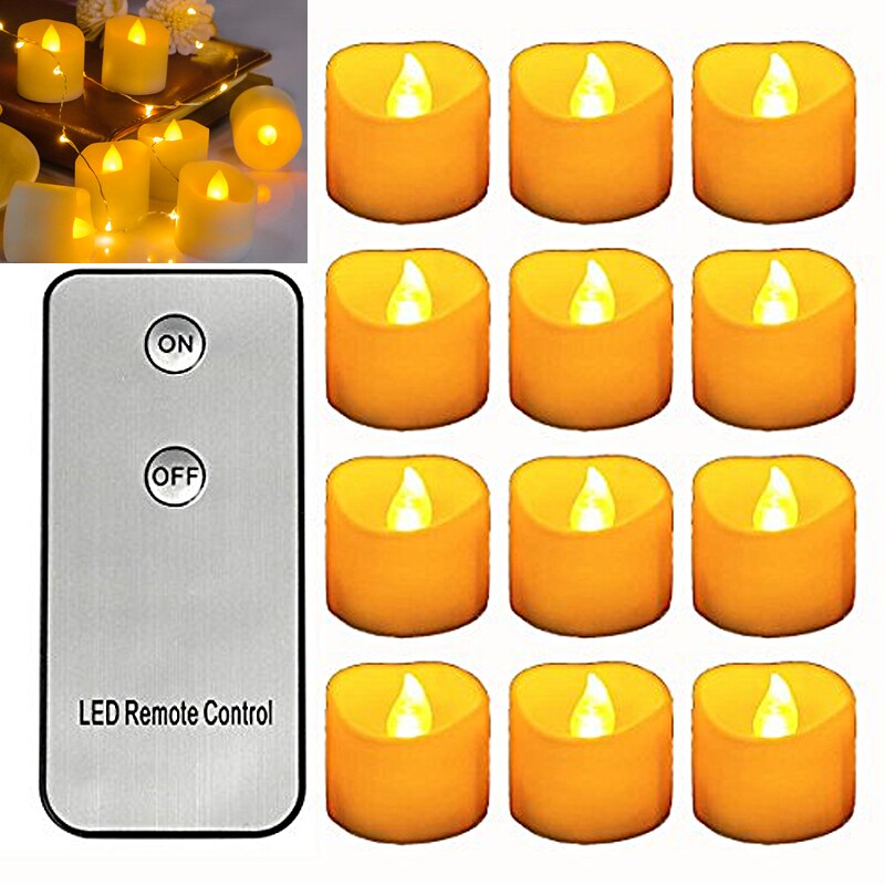 12PCS Flameless LED Tea Lights Battery Operated with Remote Control Realistic Flickering Electric Candles