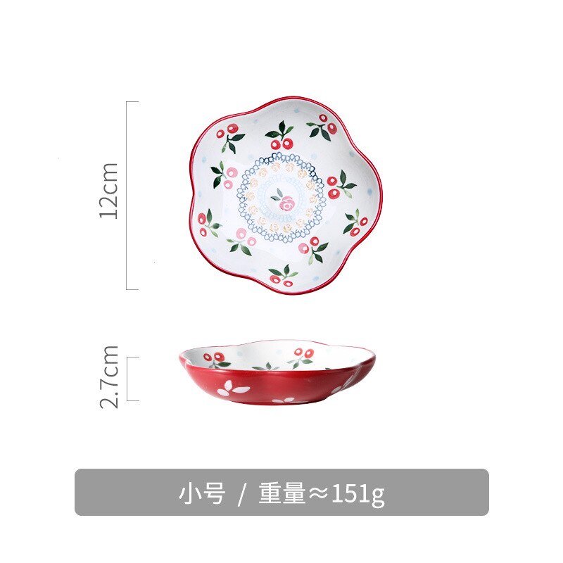 Ceramic dinner plates Hand-Painted Plate Cherry Lace Ceramic Service Plate Household Dish Fruit Salad Dish Snack Flower CakeTray