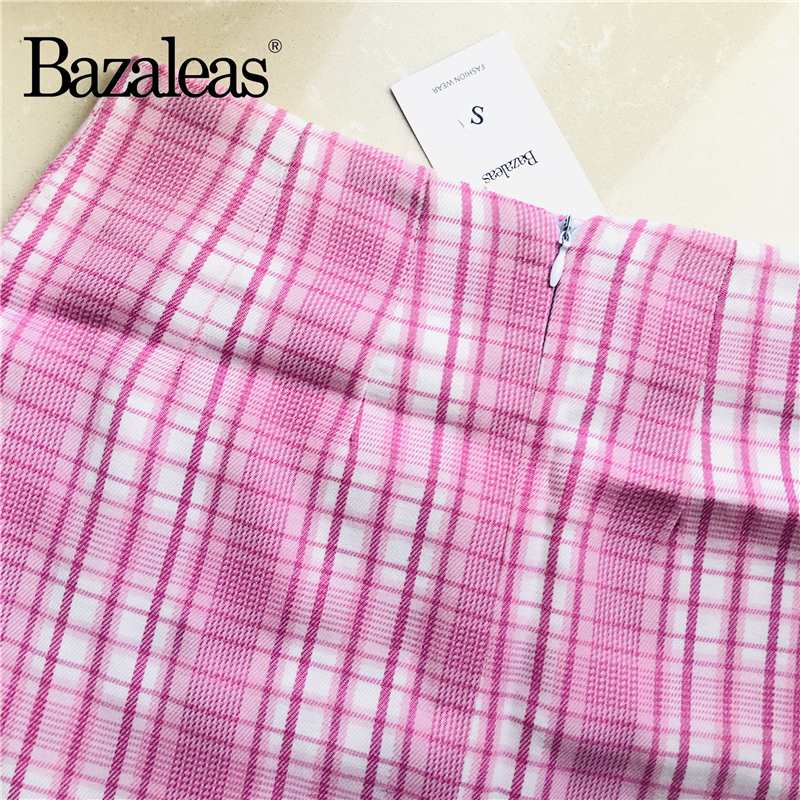 Bazaleas-jupe à carreaux, Mini jupe Tartan blanc rose fendue pour femmes