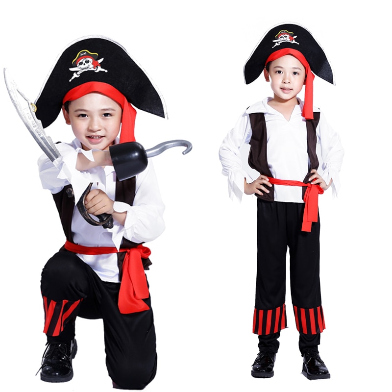 de Piratas del Caribe de Halloween para niños pirata cosplay de capitán dominante chico traje de pirata