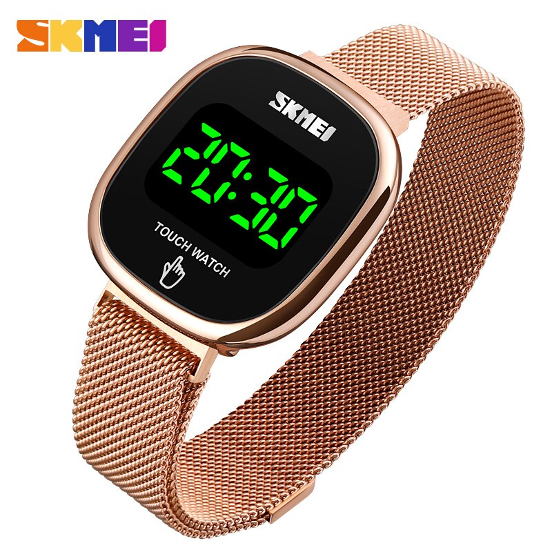 Skmei berøringsskjerm led display digitale klokker merke rustfritt stål full stål vanntette armbåndsur hombre