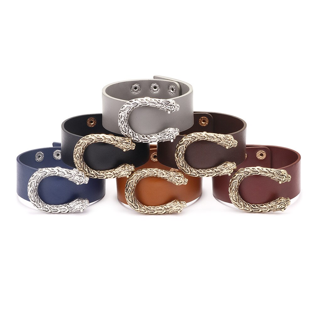 Kirykle U-Vormige Metalen Luipaard Hoofd Armband Voor Vrouwen Leer Armbanden &amp; Bangles Elegante Brede Armband Sieraden