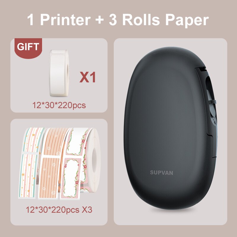 Supvan E10 Black Labeler with Paper Bluetooth Thermal Printer Labeling Machine Mini Sticker Printers Wireless Smart Label Maker: E10Black6