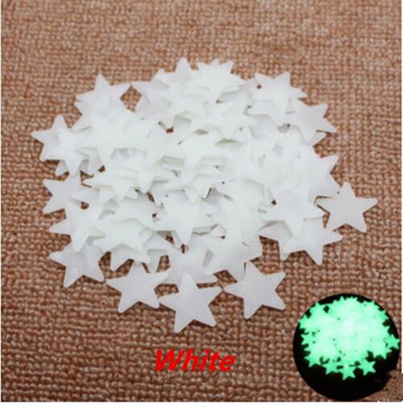 100 stk plast 3d stjerner lyser i mørket selvlysende fluorescerende veggklistremerker: Hvit