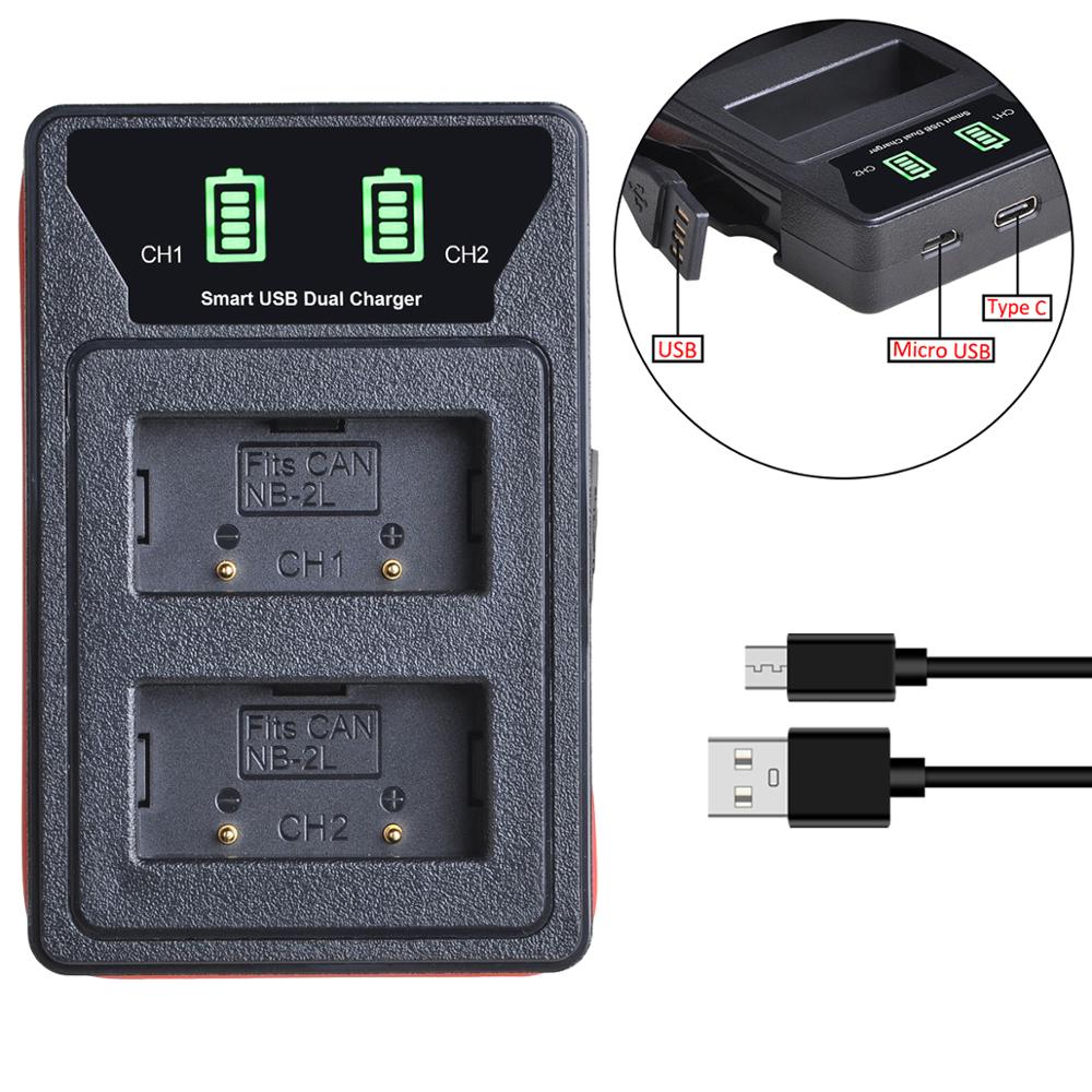 Caricabatteria da NB-2LH NB 2L 2LH con porta USB e type-c per Canon NB2L, NB2LH, EOS 400D S80 S70 S50 S60 350D G7 G9