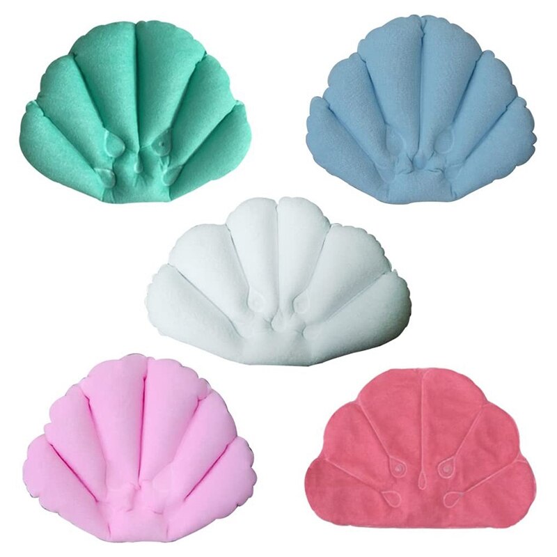 Opblaasbaar schelpvormig spakussen voor in de badkamer, zacht rug- en nekkussen voor in bad, in de kleur geel