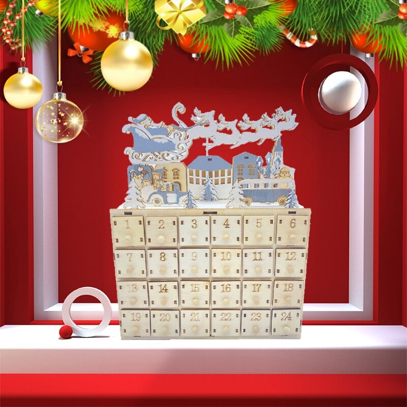 Rendier Slee Kerst Houten Advent Kalender Countdown Lade Box Met Licht