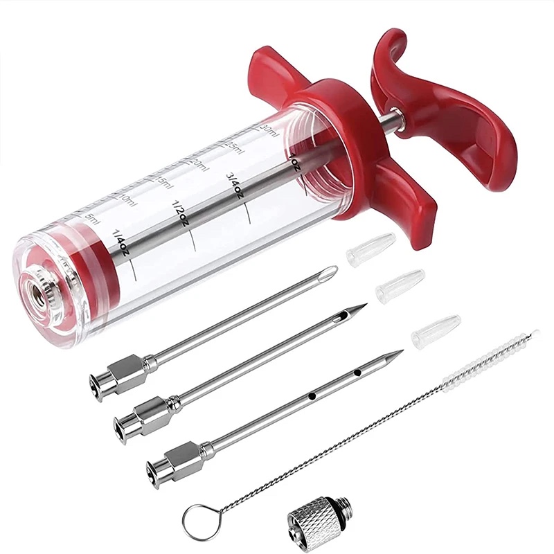 Vlees Injector Spuit Met 3 Marinade Injector Naalden voor BBQ Grill Turkije Injector Kit Marinade Smaak Injector: Rood