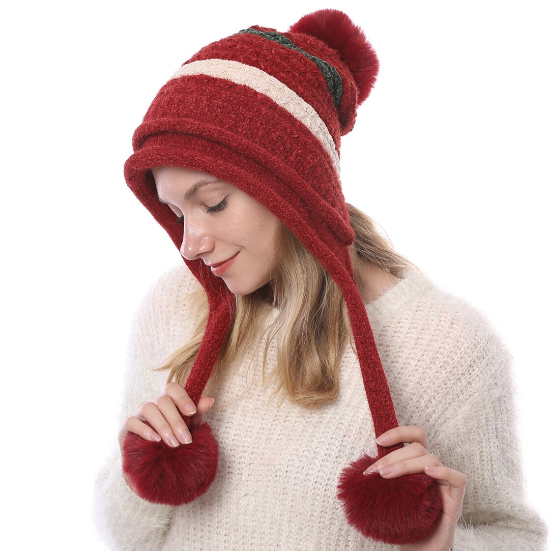 Gorro de punto de terciopelo para mujer, gorro grueso de estilo Ruso, negro, azul marino y blanco, cálido, novedad de otoño e invierno,