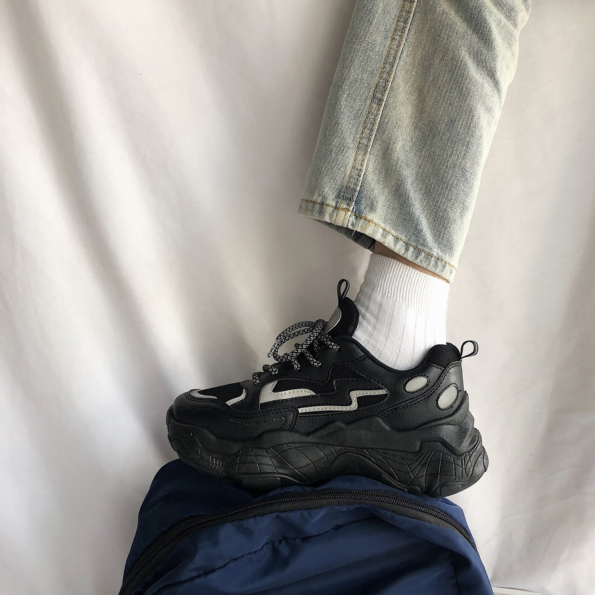 Baskets réfléchissantes femmes maille respirant plate-forme talons compensés chaussures à lacets vulcaniser chaussures femme sport chaussures plates papa chaussures