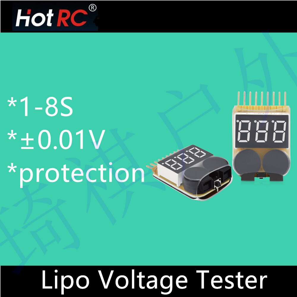 10 pcs gouden HOTRC 1-8S 2 in 1 Lipo Accuspanning Tester/Lage Zoemer Alarm/ voltage Checker/BB Ring/Indicator BB tester
