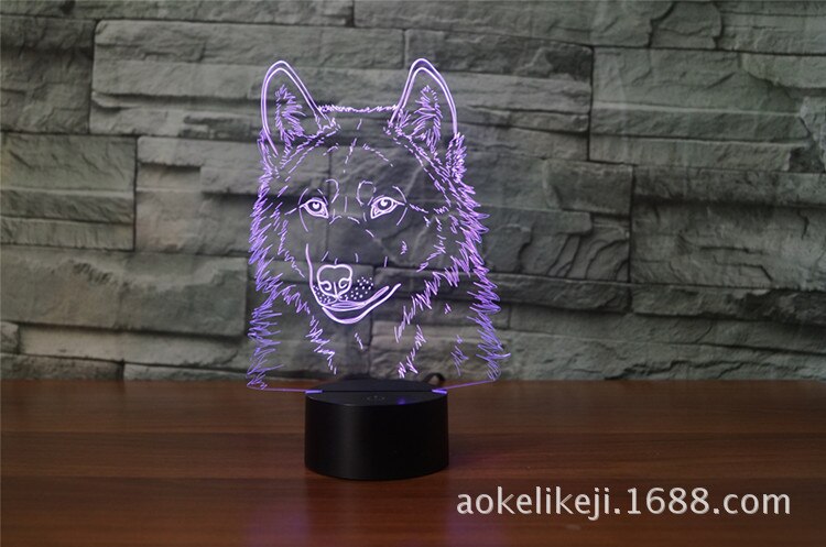 Wolf Model 3D LED Light Hologram Illusions 7 Colors Change Decor Lamp Best Night Light for Home Deco4226