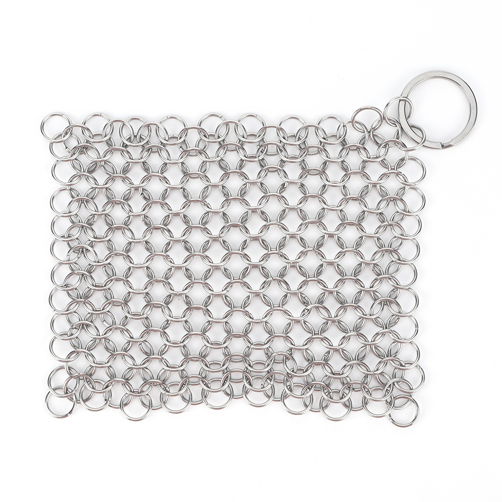 Stainless Steel Cast Iron Cleaner 8 7 6 5 4inch Chainmail Scrubber With Hanging Ring Skillet Grill Scraper Kitchen Accessories: M / Red