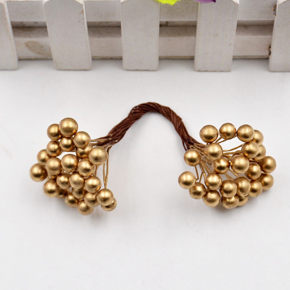 Fleurs artificielles Double tête 9 baies 25 pièces/lot | Décor de fête mariage, décoration artisanale pour bricolage, Scrapbooking: Or