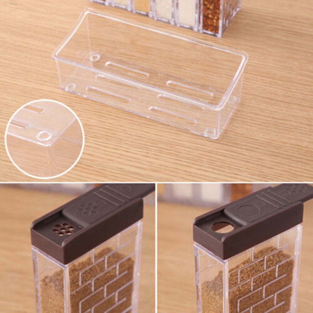 6pcs Transparent Two-Way Open Classification Sorting Box Condiment Dispenser Salt Seasoning Box Kitchen Tool