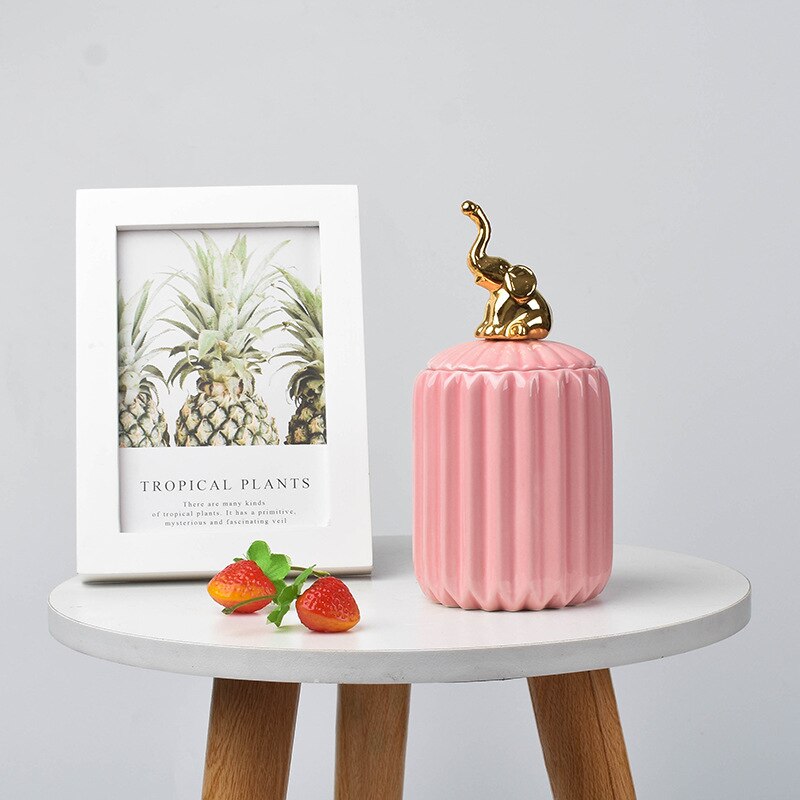 Pot de rangement en céramique plaqué or, pot de rangement, commode décorative, bijoux, cosmétiques, boîte de rangement, Animal mignon, artisanat de bonbons: P