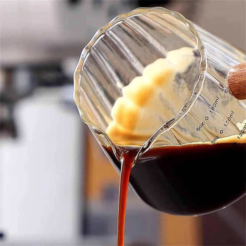 180 ml Holzgriff Glas Espresso Messbecher Kaffee Extraktion Tasse mit skala Hohe Temperatur Widerstand Milch Krug Messen Becher