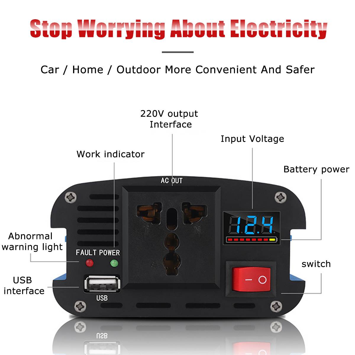 Voiture solaire onduleur 12/24V 110/220V 3000W pic tension convertisseur transformateur Inversor modifié onde sinusoïdale + écran LCD