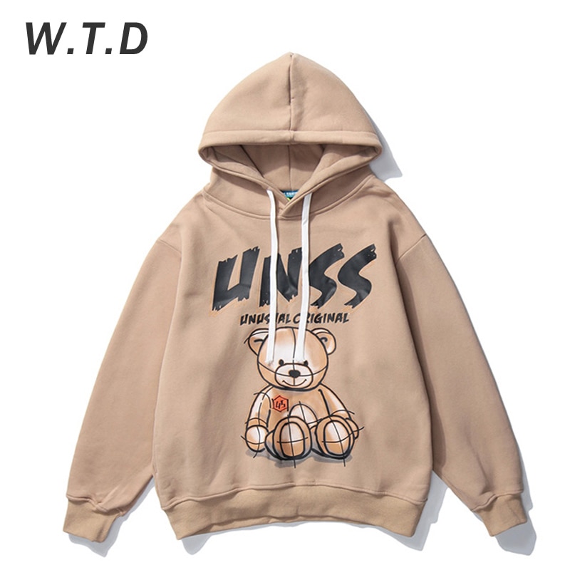 WTD nueva sudadera para hombres Streetwear oso impreso Hip Hop estilo Casual hombres/mujeres Hoodie estándar sudadera de gran tamaño hombres sudaderas