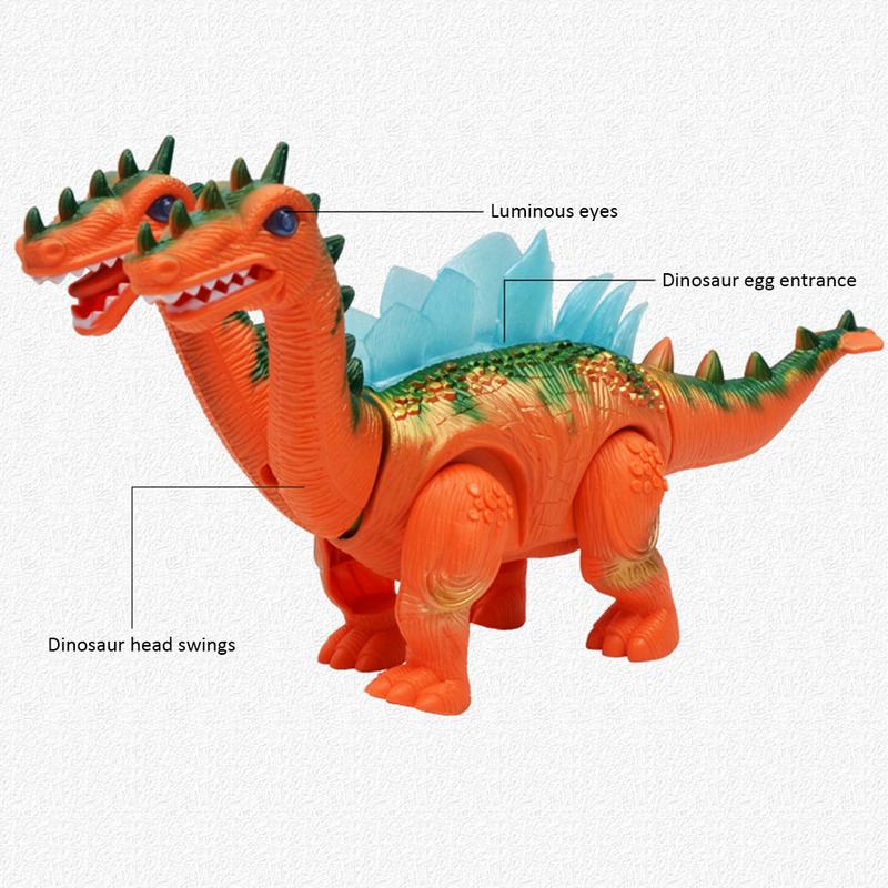 Stegosaurus dinosaurio speelgoed met twee hoofden kan lopen verlicht projectie klinkende knipperende elektronische dinosaurio kleur willekeurig