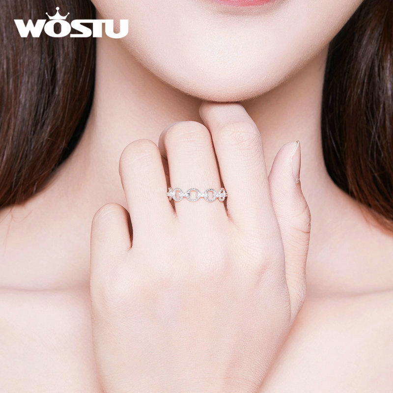 WOSTU 925 Sterling Silver Geometry Rings Simple &amp; Unique Zircon Ring For Women Making Jewelry CQR576